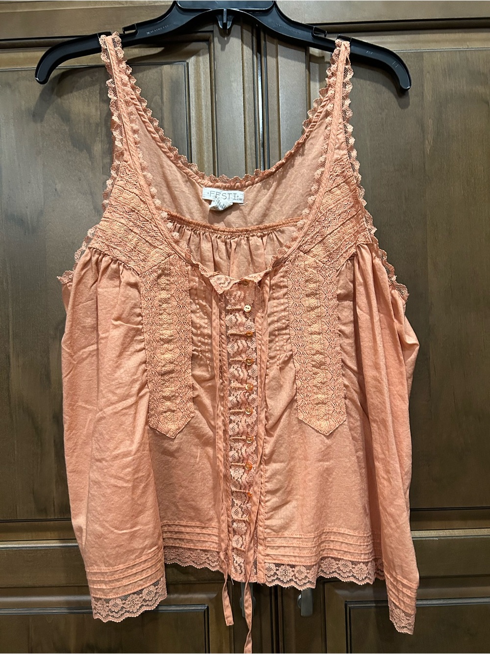 Festi Peach Lace-Trim Sleeveless Top
